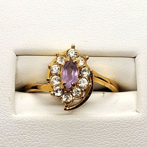Jewelry - 14 Karat Gold Electroplated Purple & Clear Stone Ring